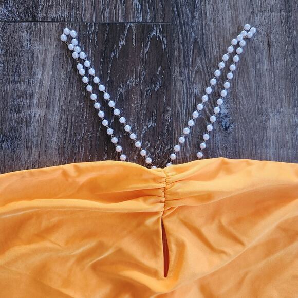 Retrofete Orange Maxi Dress Pearl Halter Size Small Sample - Picture 2 of 11